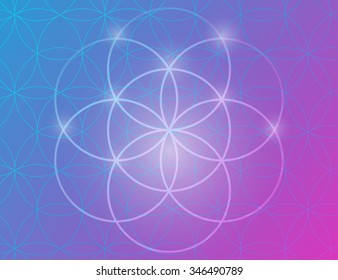 Vector geometric background is. Bright pattern. Sacred geometry, flower of life. Psychedelic motifs