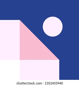 Vector Geometric Background in Material Design style. Universal Simple Minimalistic Colorful Pattern based on Grid and keyline shapes. Artwork for Business Web Presentation Cover Fabric. Indigo Pink