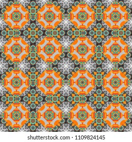 Vector geometric background, mosaic pattern in gray, blue and orange colors, graphic design. Geometric abstract background, geometric seamless pattern, shapes, tiles, stylized art.
