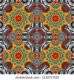 Vector geometric background, mosaic pattern in orange, gray and blue colors, graphic design. Geometric abstract background, geometric seamless pattern, shapes, tiles, stylized art.