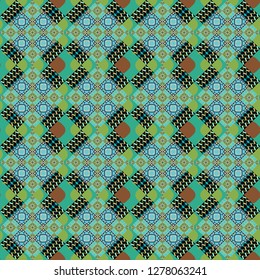 Vector geometric background, mosaic pattern in brown, blue and green colors, graphic design. Geometric abstract background, geometric seamless pattern, shapes, tiles, stylized art.