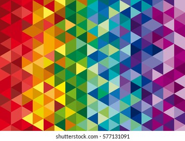 Vector geometric background, mosaic of triangles and cubes in rainbow