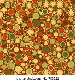 Vector geometric background. Round elements of various sizes and colors are placed on red.