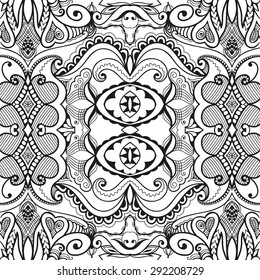 Vector geometric background seamless pattern. Tribal ethnic ornament. Arabic indian motif, lace fabric texture.