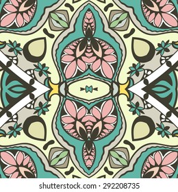 Vector geometric background seamless pattern. Tribal ethnic ornament. Arabic indian motif, lace fabric texture.