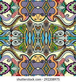 Vector geometric background seamless pattern. Tribal ethnic ornament. Arabic indian motif, lace fabric texture.