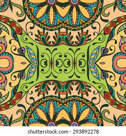 Vector geometric background seamless pattern. Tribal ethnic ornament. Arabic indian motif, lace fabric texture.