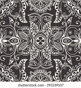 Vector geometric background seamless pattern. Tribal ethnic ornament. Arabic indian motif, lace fabric texture.