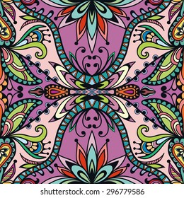 Vector geometric background seamless pattern. Tribal ethnic ornament. Arabic indian motif, lace fabric texture.