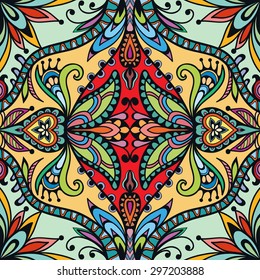Vector geometric background seamless pattern. Tribal ethnic ornament. Arabic indian motif, lace fabric texture.