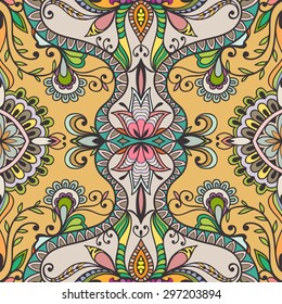 Vector geometric background seamless pattern. Tribal ethnic ornament. Arabic indian motif, lace fabric texture.