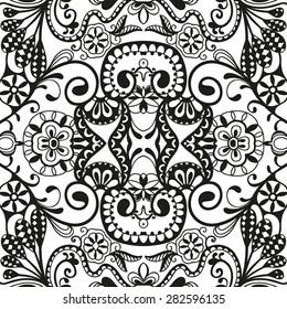 Vector geometric background with seamless texture. Tribal ethnic ornament. Islamic arabic pattern. Black and white illustration