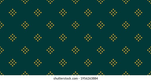 Vector geometric background with small diamond shapes, tiny rhombuses, squares. Abstract golden seamless pattern. Luxury dark green and gold texture. Modern repeat design for print, fabric, wallpaper