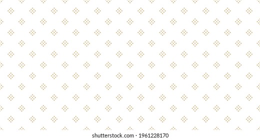 Vector geometric background with small diamond shapes, tiny rhombuses, dots. Abstract golden seamless pattern. Luxury gold and white texture. Modern repeat design for decor, print, website, wallpapers