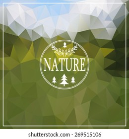 Vector geometric background with triangles and natural badge