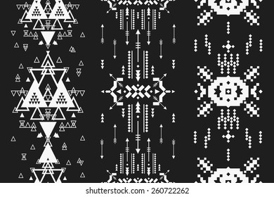 Vector Geometric background, Tribal seamless pattern, ethnic collection, aztec stile isolated on black background