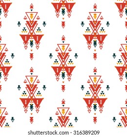 Vector Geometric background, Tribal seamless pattern, ethnic collection, colorful aztec style on white background