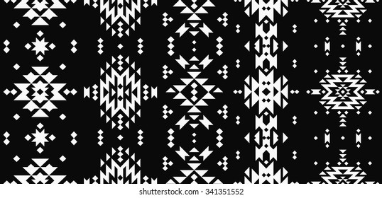 Vector Geometric background, Tribal seamless pattern, ethnic collection, aztec stile isolated on black background