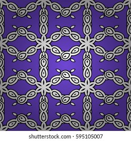 Vector geometric background. For your design, wallpaper. White on violet background with white floral elements. White color seamless illustration.