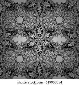 Vector geometric background. For your design, wallpaper. White seamless pattern on gray background with white floral elements. White color seamless illustration.