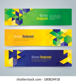 Vector geometric banner in Brazil flag concept. Can be used in cover design, website background or advertising. 