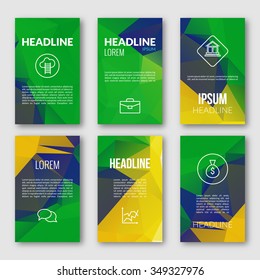 Vector Geometric Banners Set. Brazil Flag Color Background. Abstract Light Bright Sparkle Backdrop for Business, Web, Print.