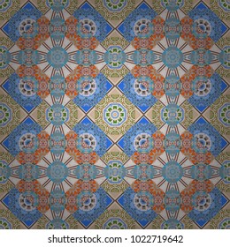 Vektor geometrisches beige, blau und grau flaches Muster, das nahtlos verläuft.