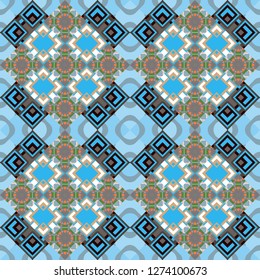 Vector geometric beige, blue and gray seamless background.