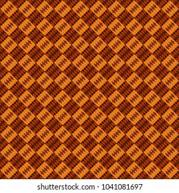 Vector geometric black, brown and orange flat seamless pattern.