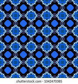 Vector geometric black, gray and blue flat seamless pattern.