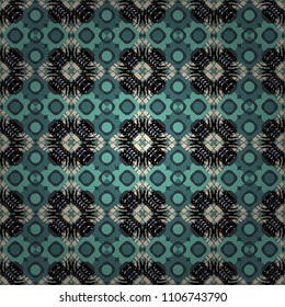 Vector geometric black, gray and green flat seamless pattern.