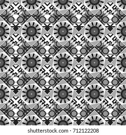 Vector geometric black, gray and white flat seamless pattern.