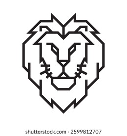 Vector geometric black outline lion head logo on white background