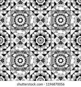 Vector geometric black, white and gray flat seamless pattern.