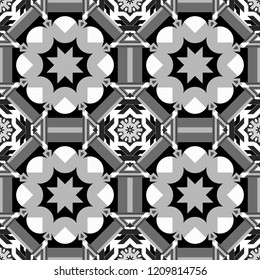 Vector geometric black, white and gray seamless background.