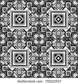 Vector geometric black, white and gray flat seamless pattern.