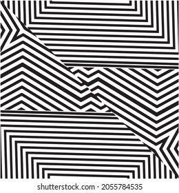 Vector geometric black and white seamless pattern background, endless Modern stylish monochrome, optical, zigzag, strip lines art design,