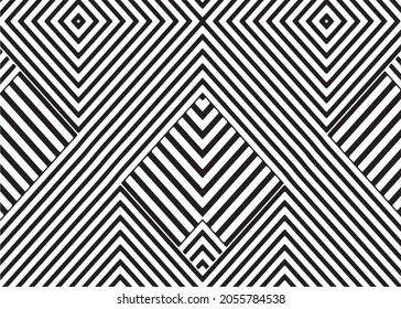 Vector geometric black and white seamless pattern background, endless Modern stylish monochrome, optical, zigzag, strip lines art design,