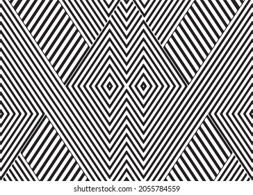 Vector geometric black and white seamless pattern background, endless Modern stylish monochrome, optical, zigzag, strip lines art design,