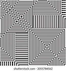 Vector geometric black and white seamless pattern background, endless Modern stylish monochrome, optical, zigzag, strip lines art design,