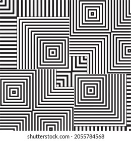 Vector geometric black and white seamless pattern background, endless Modern stylish monochrome, optical, zigzag, strip lines art design,