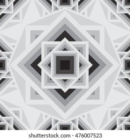 Vector geometric black and white seamless pattern.  Stylish Aztec mandala squares background.  