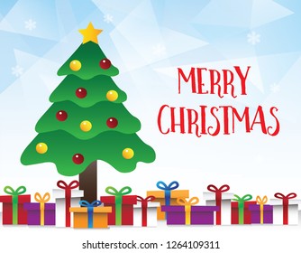 Vector of Geometric Blue Background with Christmas Tree FotFor Merry Christmas and Happy New Year