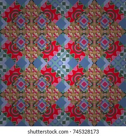 Vector geometric blue, brown and pink flat seamless pattern.