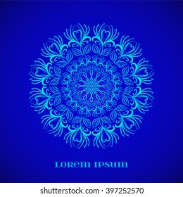 Vector Geometric Blue Glow Mandala. Element for your designs, invitation cards, yoga, meditation, astrology, religion and other projects