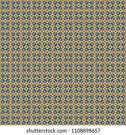 Vector geometric blue, gray and yellow flat seamless pattern.