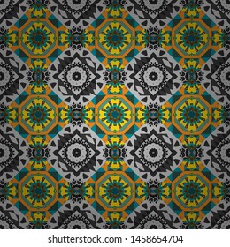 Vector geometric blue, gray and yellow seamless background.