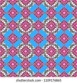Vector geometric blue, magenta and gray seamless background.