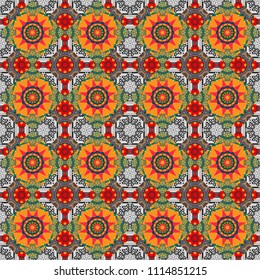 Vector geometric blue, orange and gray seamless background.