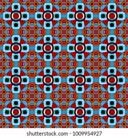 Vector geometric blue, red and black flat seamless pattern.